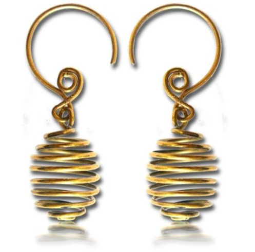 Pair of Ornate Brass Wire Wrap Tribal Earrings, Small Dangling Tribal Jewelry.