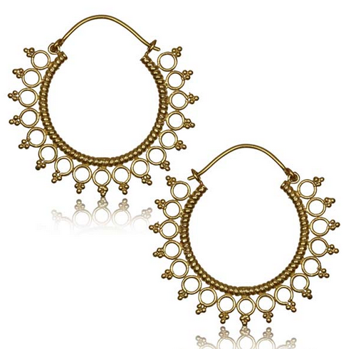 Pair of Tribal Brass Earrings, Brass Hanger Hoops Body Jewelry.