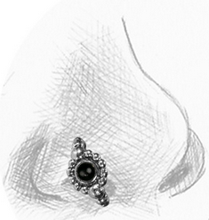 A Single Silver Tribal Nose Ring Flower with Onyx Stone, 20g Nose Ring, Tribal Nose Jewelry, Tribal Silver Jewelry.