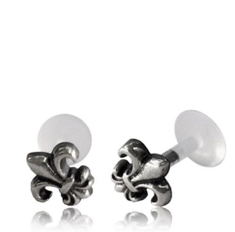 Single 16g (1.2mm) Silver Tragus, Antiqued Flower Labret, Tribal Earring or Madonna Piercing.