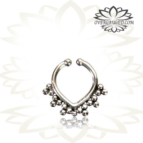 Single Ornate Fake White Brass Septum Ring, Tribal Fake Septum Ring, Non Piercing Jewelry, Fake Brass Septum, Body jewelry.