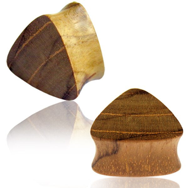 Pair of Triangle Teak Wood Plugs, Double Flare Gauges, Tribal Wood Plugs, Wood Plugs, Organic Body Jewelry.