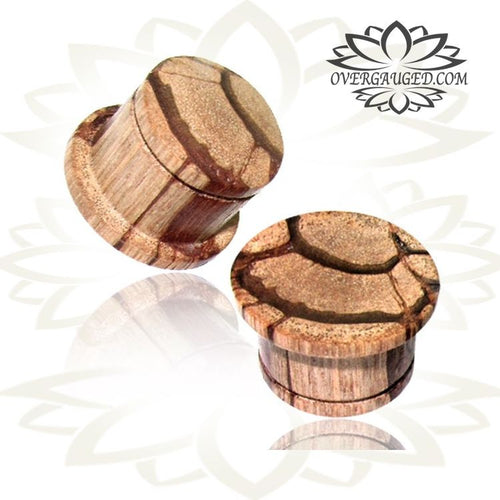 Pair of Concave Wood Plugs, Organic Zebra Wood Plugs, Single Flare Gauges, Wood Ear Plugs, Organic Body Jewelry.