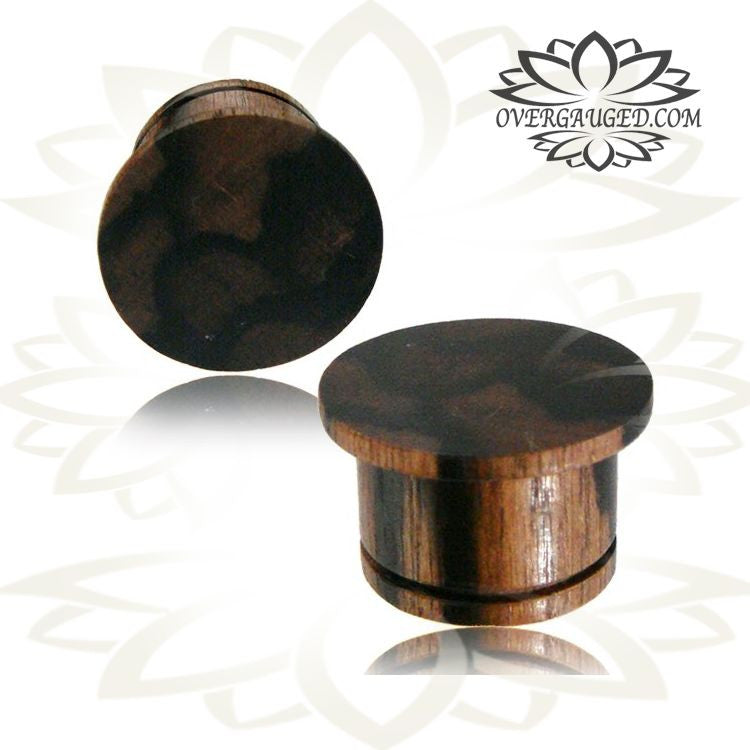 Pair of Flat Top Hat Wood Plugs, Organic Golden Iron Wood Plugs, Single Flare Ear Tunnels, Wood Plugs, Tribal Wood Plugs.