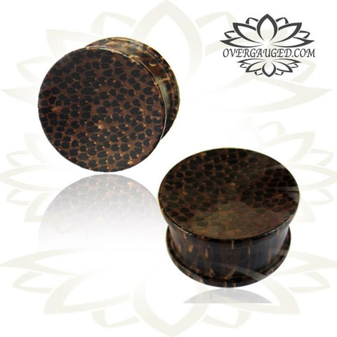 Pair Concave Flower of Life Tamarind Wood Plugs, Inlay Jack Fruit Wood, Double Flare Wood Plugs, Engraved Tribal Ear Gauges, Tribal Body Jewelry, Organic Wood Plugs.