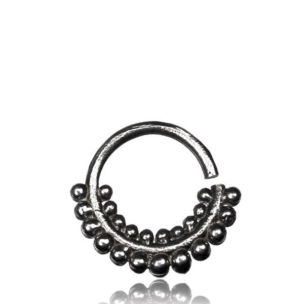 Single Ornate Thai Hill Tribe Septum Ring in 16g (1.2mm), Hill Tribe Brass Dots Septum Ring, Ring Diameter 8mm, Brass Helix.