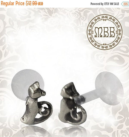 Single 16g (1.2mm) Silver Tragus, Antiqued Flower Labret, Tribal Earring or Madonna Piercing.