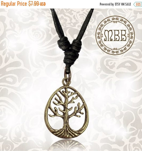Single Small Brass Tree of Life Pendant 1" inch (25mm length) Adjustable Cotton Cord Necklaces.
