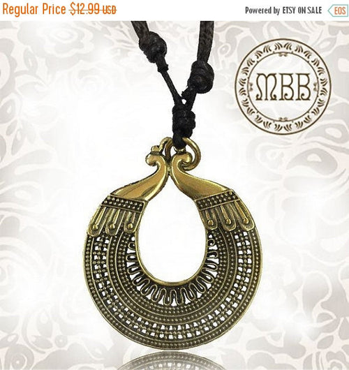 Single Ornate Tribal Big Brass Pendant 1" 3/4 inch (45mm long) Amulet On Adjustable Cotton Cord Necklace.