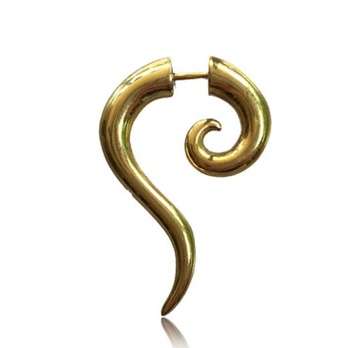 Pair of Fake Tribal Brass Spirals, Faux Thai Spirals with Sterling Silver Pin, Cheater Plugs, Brass Earrings.