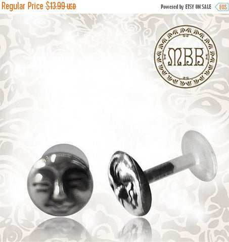 Single 16g (1.2mm) Silver Tragus, Antiqued Flower Labret, Tribal Earring or Madonna Piercing.