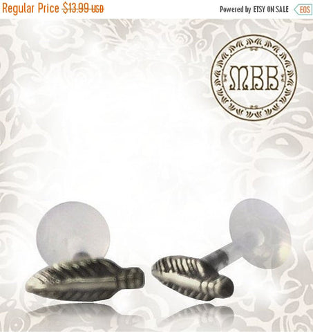 Single 16g (1.2mm) Silver Tragus, Antiqued Flower Labret, Tribal Earring or Madonna Piercing.