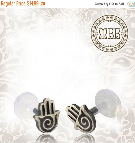 Single 16g (1.2mm) Silver Tragus, Antiqued Flower Labret, Tribal Earring or Madonna Piercing.