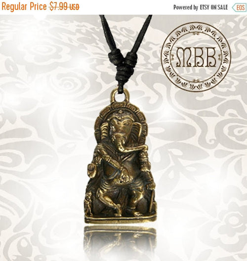 Tribal Brass Standing Hindu God Ganesh Pendant 1" 5/8 inch Amulet On Adjustable Cotton Cord Necklace.
