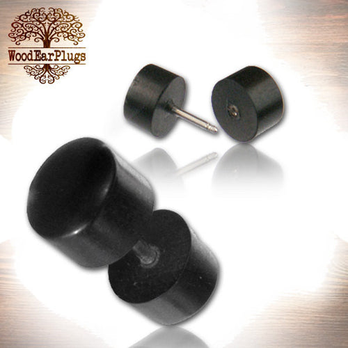 Pair of Fake Wooden Gauge Earrings, Ebony Fake Wood Plugs, 18g Threaded Surgical Steel Post (2g Cheater).
