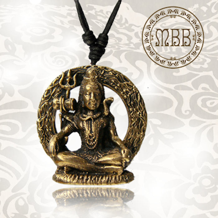Single Brass (Hindu God) Shiva Pendant 1" 1/4 inch (30mm diameter), Adjustable Cotton Cord Necklace.