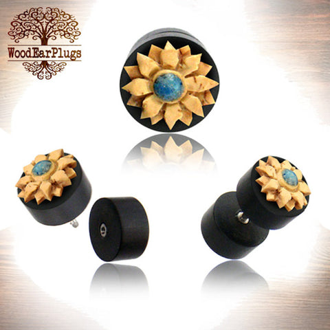 Pair Fake Gauge Earrings, Zebra Wood Faux Plugs, 18g Fake Plugs, Fake Ear Piercing Jewelry, Cheater Wood Plugs.