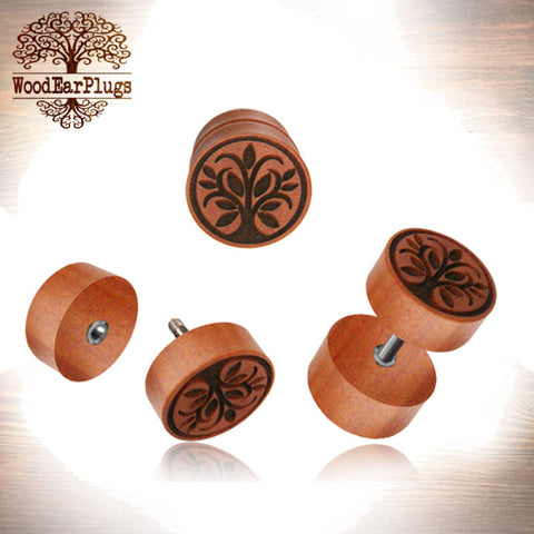 Pair Fake Gauge Earrings, Zebra Wood Faux Plugs, 18g Fake Plugs, Fake Ear Piercing Jewelry, Cheater Wood Plugs.