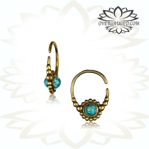 Pair of Small Brass Earrings Ornate Hill Tribe Hoops.