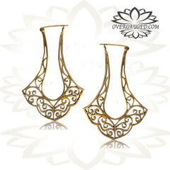 Pair of Ornate Tribal Brass Earrings Long Antiqued Hanger Brass Earrings.