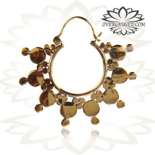 Pair of Ornate Brass Earrings Afghan Tribal Hoops 1&quot; 3/4&quot; inch length (40mm).