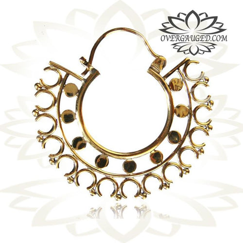 Pair of Ornate Antiqued Thai Tribal Brass Hoops, Brass Earrings.