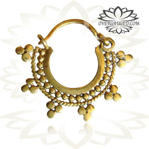 Pair of Brass Earrings Mandala Flower, Brass Tribal Hoops Body Jewelry.