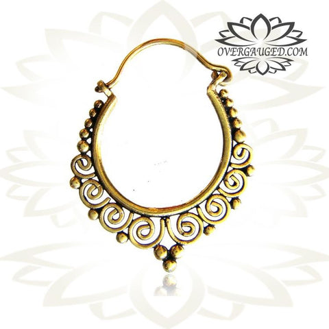 Pair of Ornate Brass Earrings 18g (1.0mm)  Antiqued Tribal Hoops.