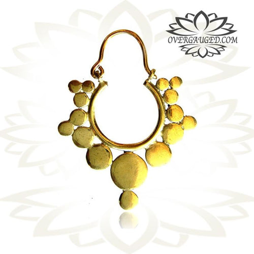 Pair of Brass Earrings, Ornate Antiqued Afghan Dots Brass Tribal Hoops.