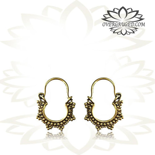 Pair of Brass Earrings Ornate Antiqued Hill Tribal Hoop Brass Earrings.