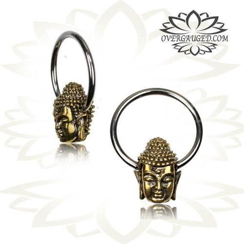 CBR Pair of Brass Buddha Head BCR, Brass Earrings, Nipple Rings (6mm bead) Piercing, Brass Body Jewelry.