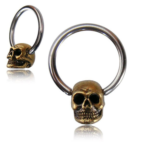 CBR Pair of Skull Brass Earrings with 316L Steel CBR, Brass Earrings, Nipple Rings, Earrings, Helix Brass Body Jewelry.