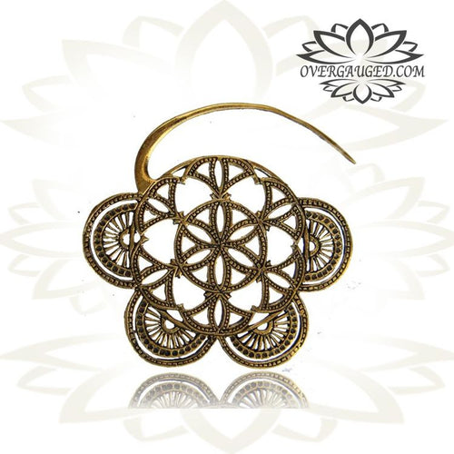 Pair of Ornate Brass Earrings Antiqued Flower of Life Spirals.