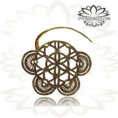Pair of Ornate Brass Earrings Antiqued Flower of Life Spirals.