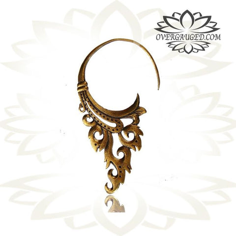 Pair of Brass Earrings, Ornate Tribal Brass Spirals.
