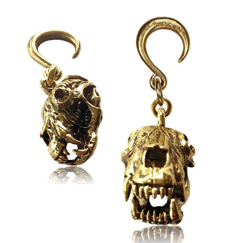 6g (4mm) Piercing Brass Bear Skull Earrings Tribal Animal Skulls Earrings, Brass Body Jewelry.