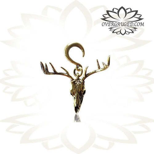 6g (4mm) Piercing Brass Earrings Deer Skull Hooks, Antiqued Tribal Brass Animal Skulls, Brass Earrings, Brass Body Jewelry.