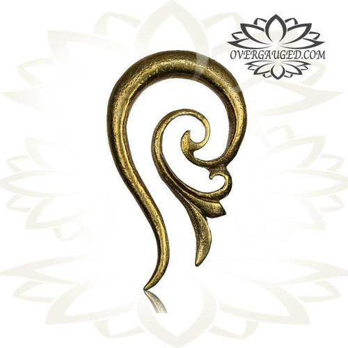 Brass Earrings in 2g (6mm) Antiqued Tribal Brass Spirals, Brass Talons, Brass Body Jewelry.