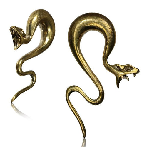 Pair Tribal Brass Earrings Snake, Tribal Piercing Gauges, Brass Ear Weights, Brass Body Jewelry.