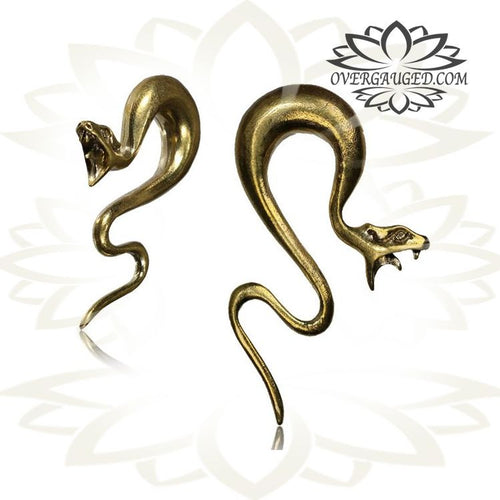 Pair Tribal Brass Earrings Snake, Tribal Piercing Gauges, Brass Ear Weights, Brass Body Jewelry.