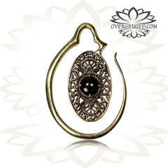 Brass Ear Weights in 6g (4mm) With Onyx Stone, Long Brass Earrings, Brass Body Jewelry .