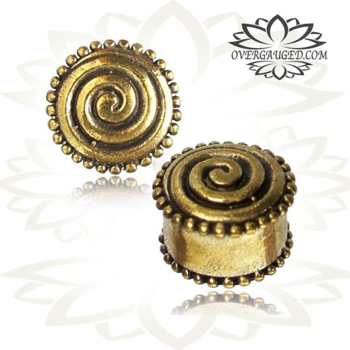 Pair of Afghan Brass Tunnels, Tribal Brass Plugs, Double Flared Gauges, Brass Gauges, Brass Body Jewelry.