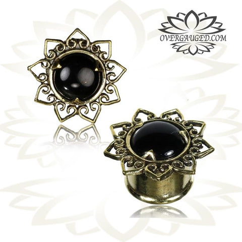 Pair Antiqued White Brass Tunnels with Afghan Dots, Tribal Brass Gauges, Double Flared Plugs, Body Jewelry.