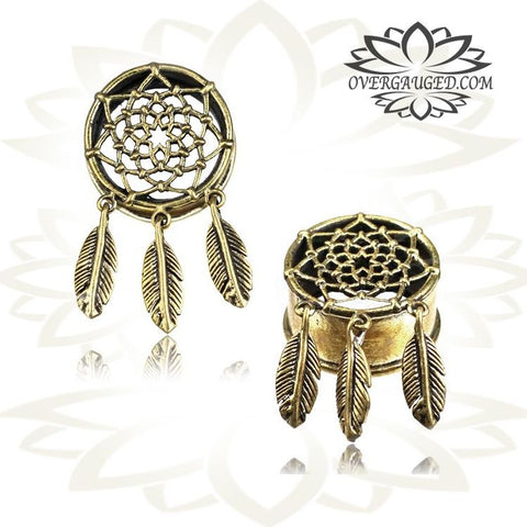 Pair Flower Of Life Brass Plugs, Tribal Brass Tunnels, Double Flared Ear Gauges, Tribal Body Jewelry.