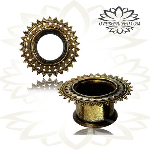 Pair Brass Plugs, Bullet Shell Casing Ear Gauges, Double Flared Brass Plugs, Brass Tunnels, Brass Body Jewelry.