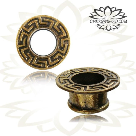 Pair Antiqued Afghan Brass Tunnels, Double Flared Plugs, Tribal Ornate Plugs, Brass Body Jewelry.