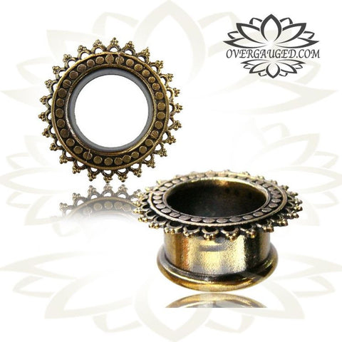 Pair Brass Plugs, Bullet Shell Casing Ear Gauges, Double Flared Brass Plugs, Brass Tunnels, Brass Body Jewelry.