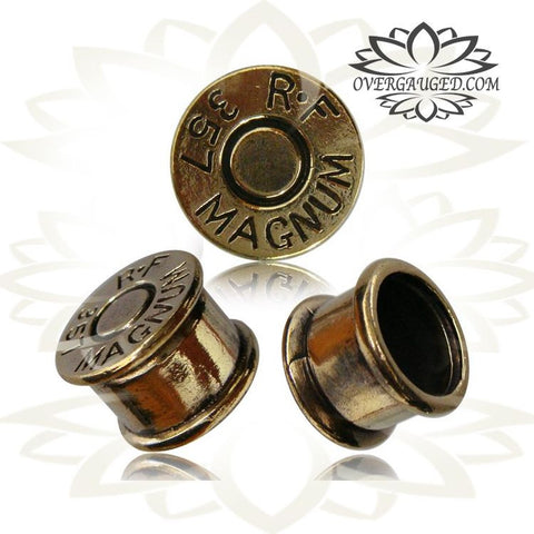 Pair Antiqued Tribal White Brass Plugs with Om Symbol, Lotus Flower Tunnels, Tribal Brass Body Jewelry,  Plugs Double Flared Gauges.