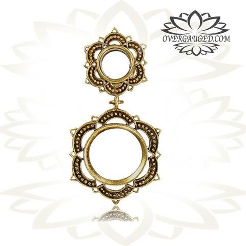 Pair Brass Plugs, Bullet Shell Casing Ear Gauges, Double Flared Brass Plugs, Brass Tunnels, Brass Body Jewelry.