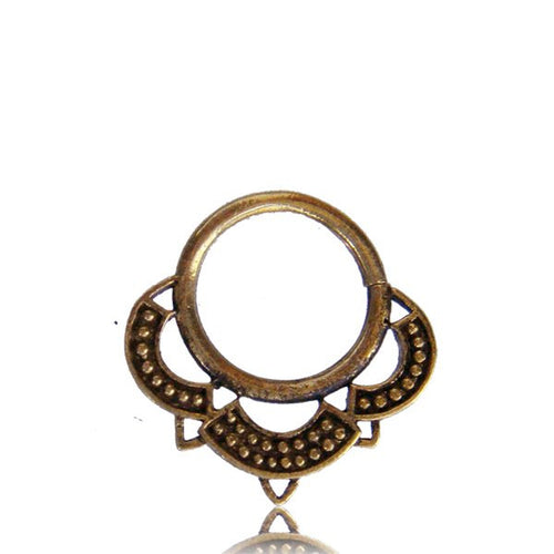 Single Ornate Thai Tribal Brass Septum Ring, Lotus Flower Inspired Brass Septum Ring, Tribal Brass Jewelry, Septum Ring, 9mm Ring Diameter.